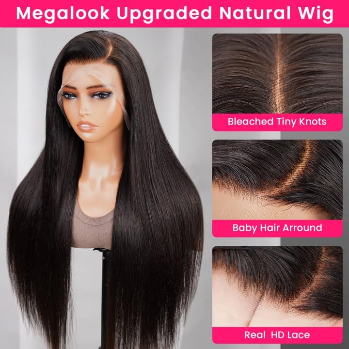 13x4 HD Pre Cut Lace Front Wigs Perruque Femme Naturelle Brésilien 200% Density Brazilian Virgin Human Hair Wig Upgraded Glueless perruques Pre Plucked Bleached Knots for Natural Hairline